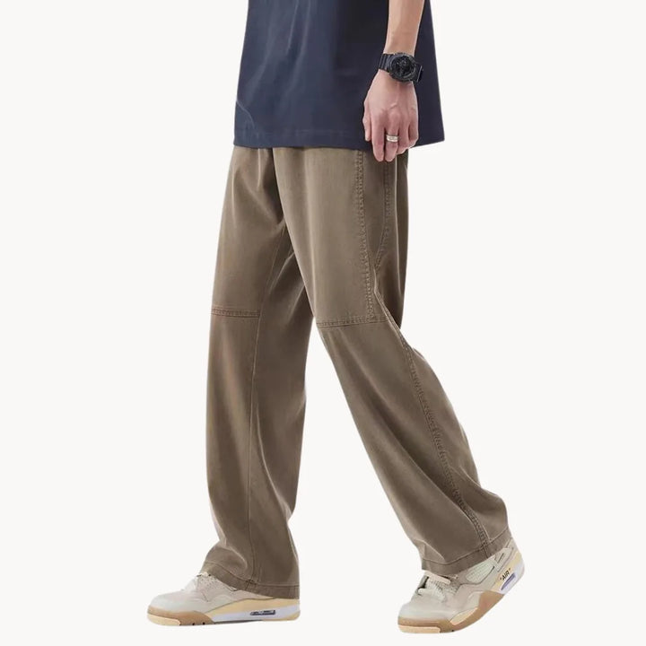 Broek met rechte pasvorm en elastische taille