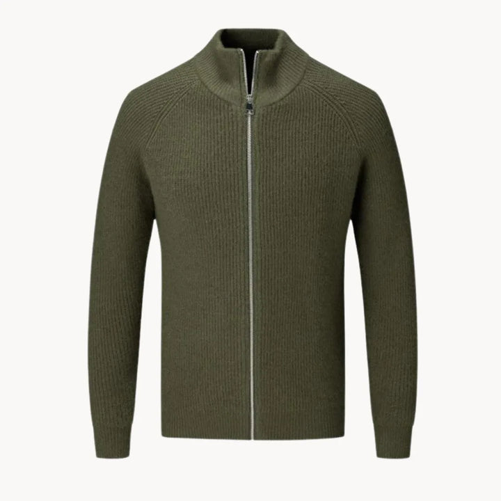 Cashmere trui met volledige rits en opstaande kraag