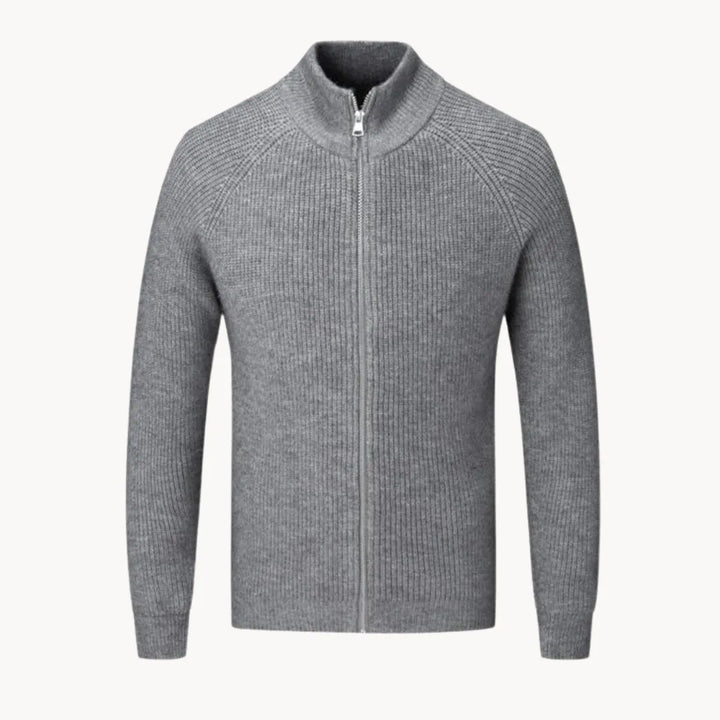 Cashmere trui met volledige rits en opstaande kraag