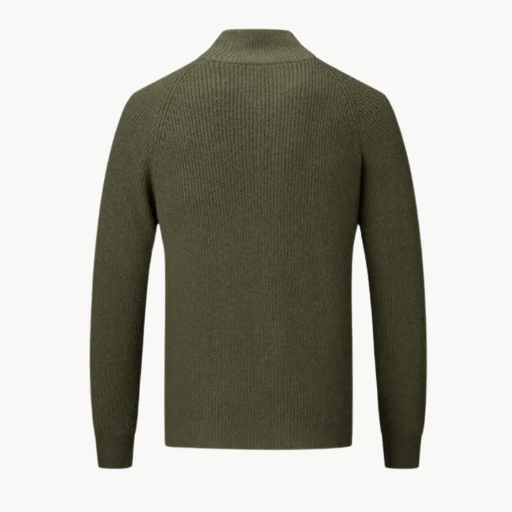 Cashmere trui met volledige rits en opstaande kraag