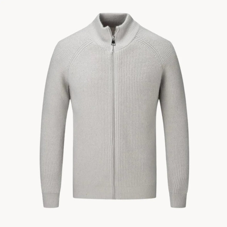 Cashmere trui met volledige rits en opstaande kraag