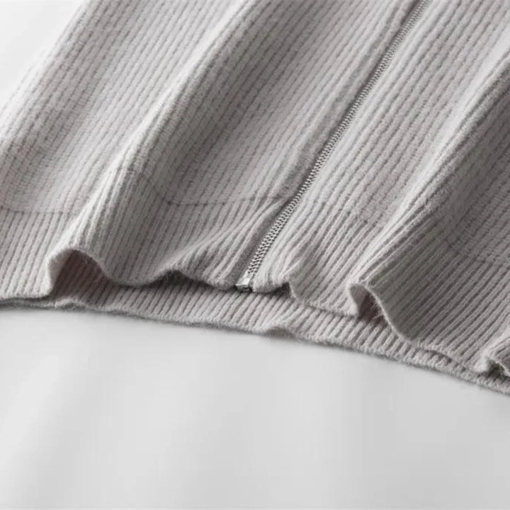 Cashmere trui met volledige rits en opstaande kraag