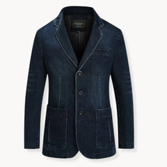 Denim blazer met reverskraag en opgestikte zakken