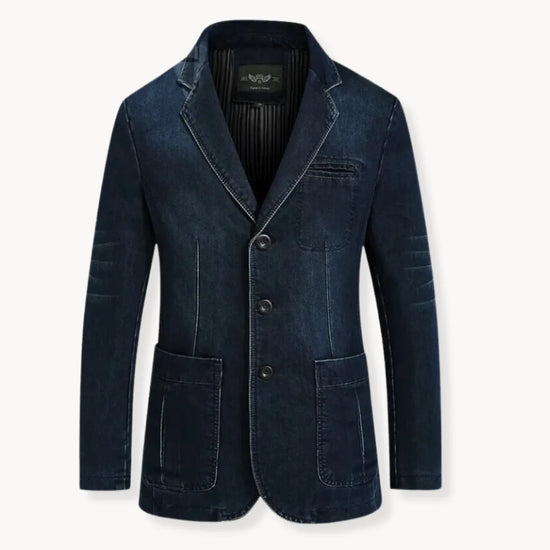 Denim blazer met reverskraag en opgestikte zakken