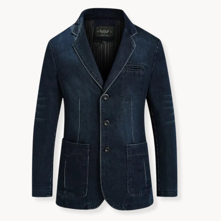 Denim blazer met reverskraag en opgestikte zakken