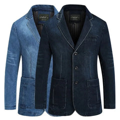 Denim blazer met reverskraag en opgestikte zakken