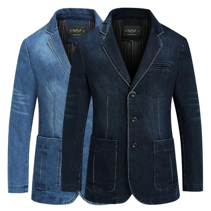 Denim blazer met reverskraag en opgestikte zakken
