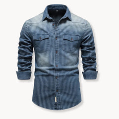 Denim overhemd met gestreept patroon en borstzakken
