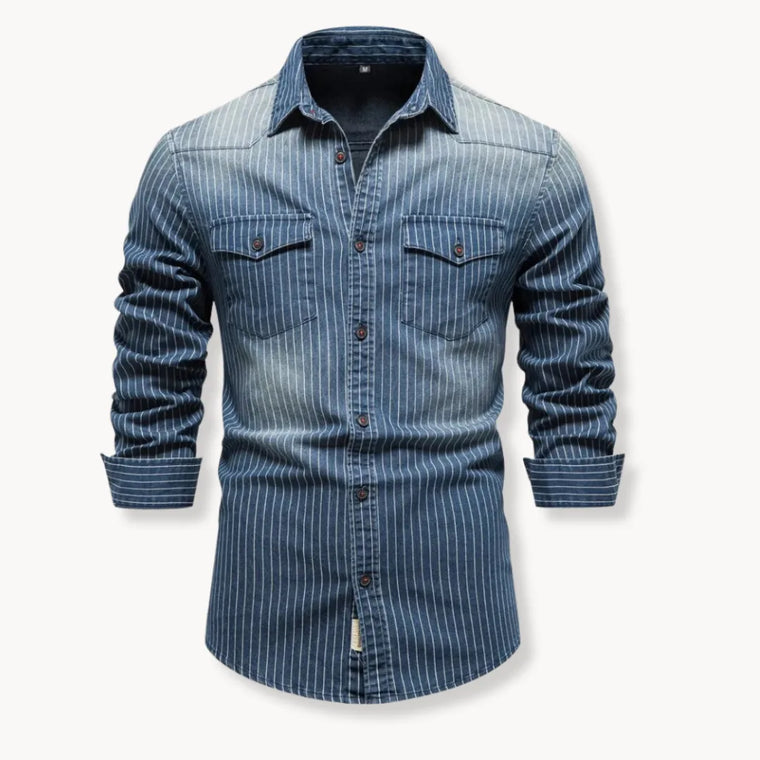 Denim overhemd met gestreept patroon en borstzakken