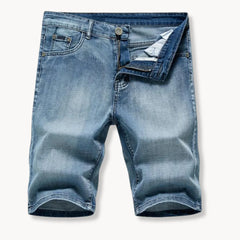 Denim shorts met rits- en knoopsluiting