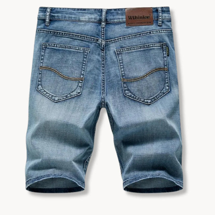 Denim shorts met rits- en knoopsluiting
