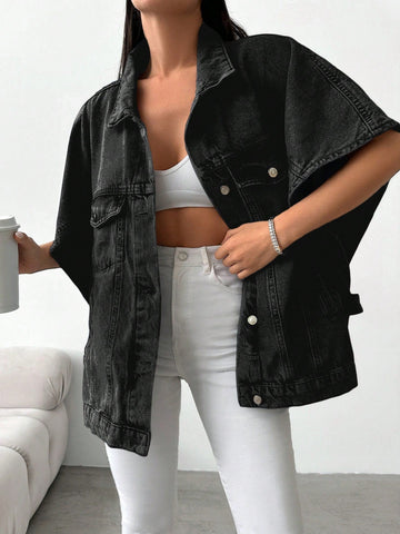 Denimjas met losse pasvorm en halve mouwen