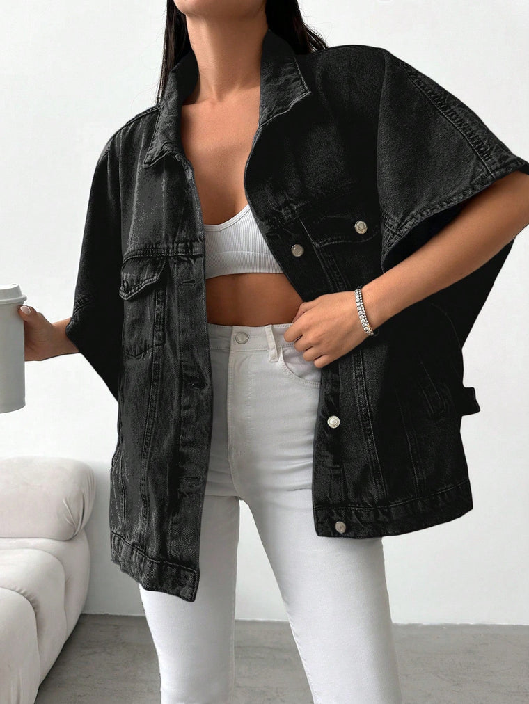 Denimjas met losse pasvorm en halve mouwen