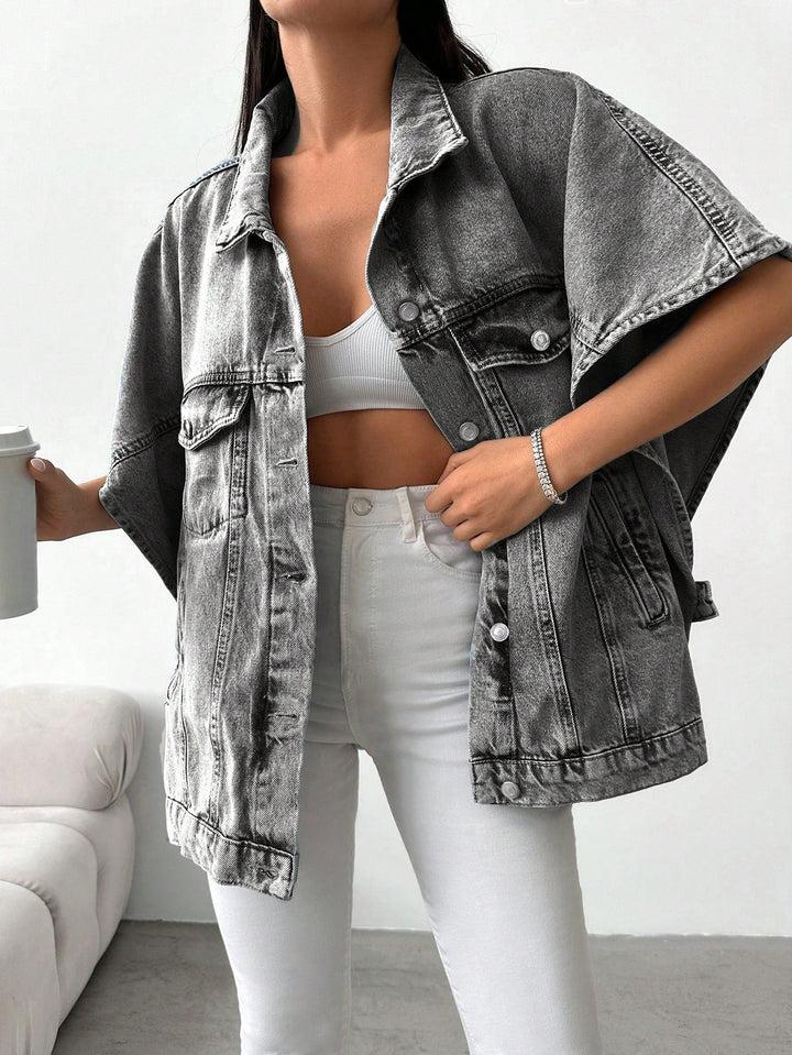 Denimjas met losse pasvorm en halve mouwen