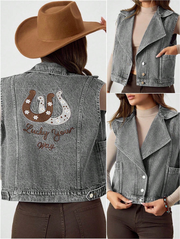Denimjas met losse pasvorm en halve mouwen