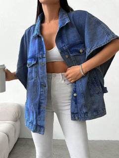 Denimjas met losse pasvorm en halve mouwen