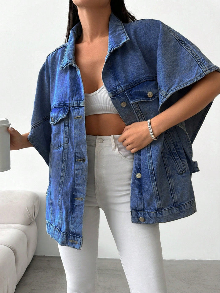 Denimjas met losse pasvorm en halve mouwen