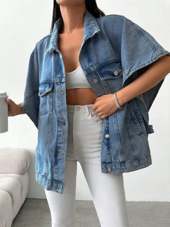 Denimjas met losse pasvorm en halve mouwen