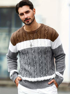 Gebreide trui met color block ontwerp en ronde hals