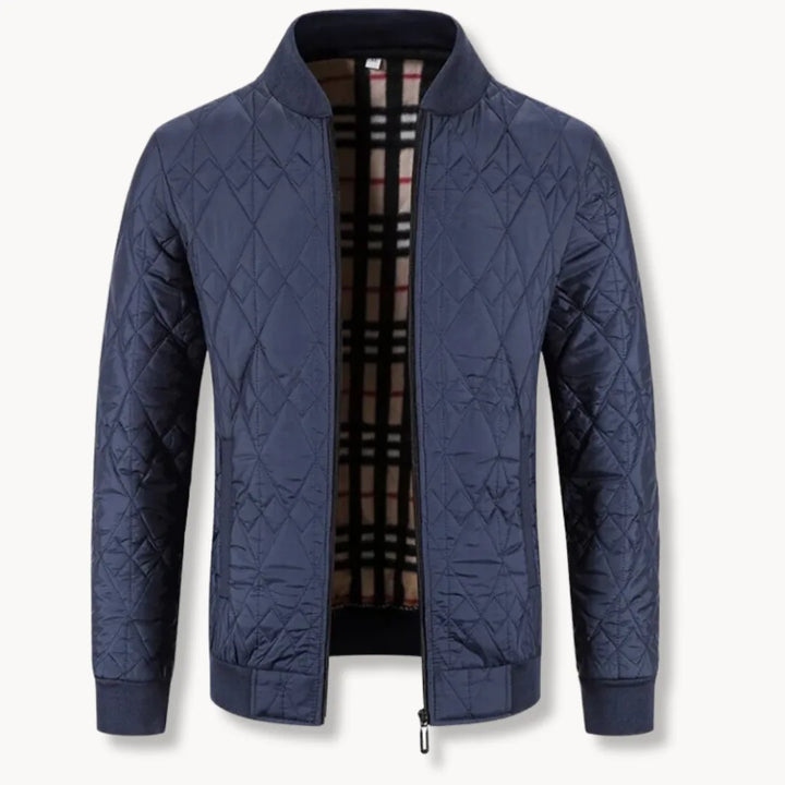 Gequilt jas met rits en ronde hals