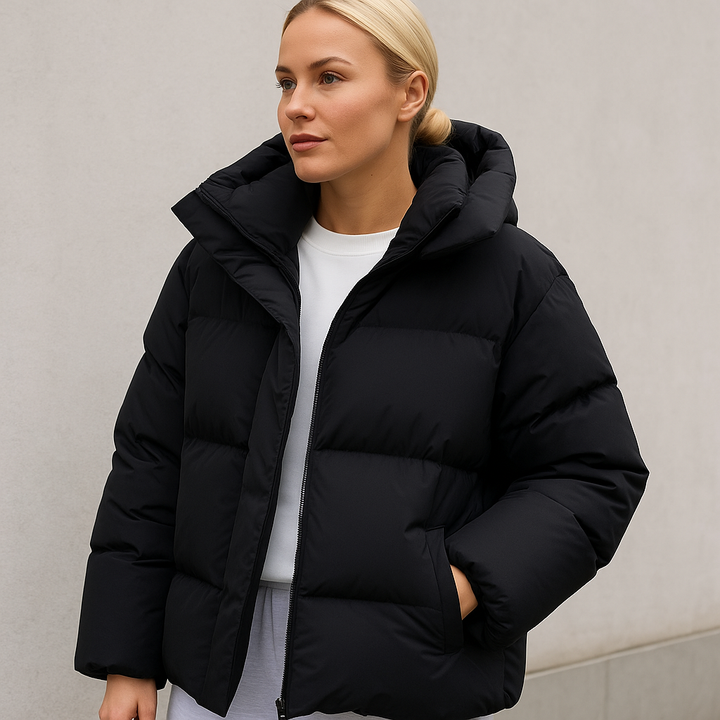Gewatteerde winterjas met capuchon en boxy fit