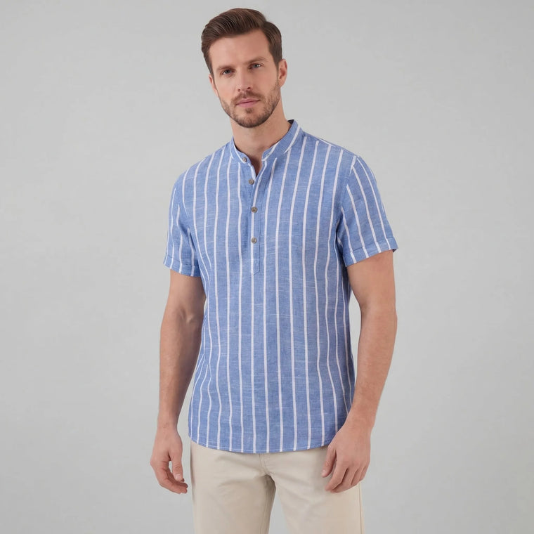 Gestreept shirt met mandarin kraag