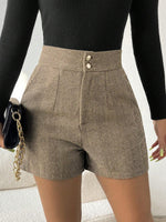 Korte broek met visgraatmotief en hoge taille