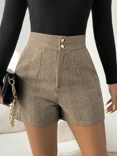 Korte broek met visgraatmotief en hoge taille