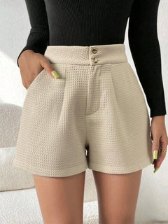 Korte broek met visgraatmotief en hoge taille