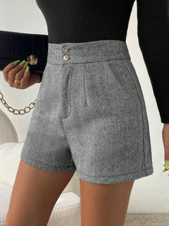 Korte broek met visgraatmotief en hoge taille