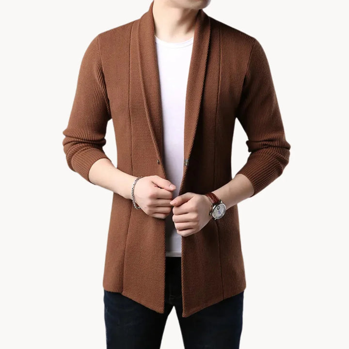 Lange cardigan met open voorkant en ribbelstructuur