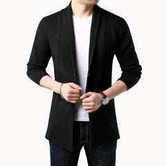 Lange cardigan met open voorkant en ribbelstructuur