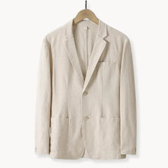 Linnen blazer met reverskraag en voorzakken