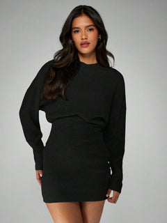 Mini-jurk met lange mouwen en ronde hals