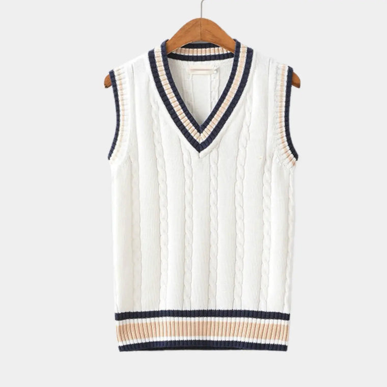 Mouwloos vest met v-hals en kabelpatroon