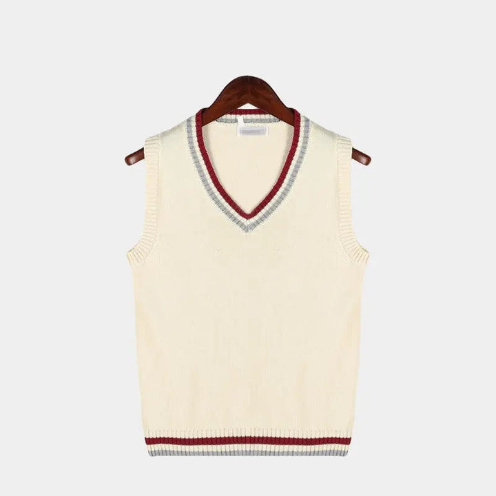 Mouwloos vest met v-hals en kabelpatroon