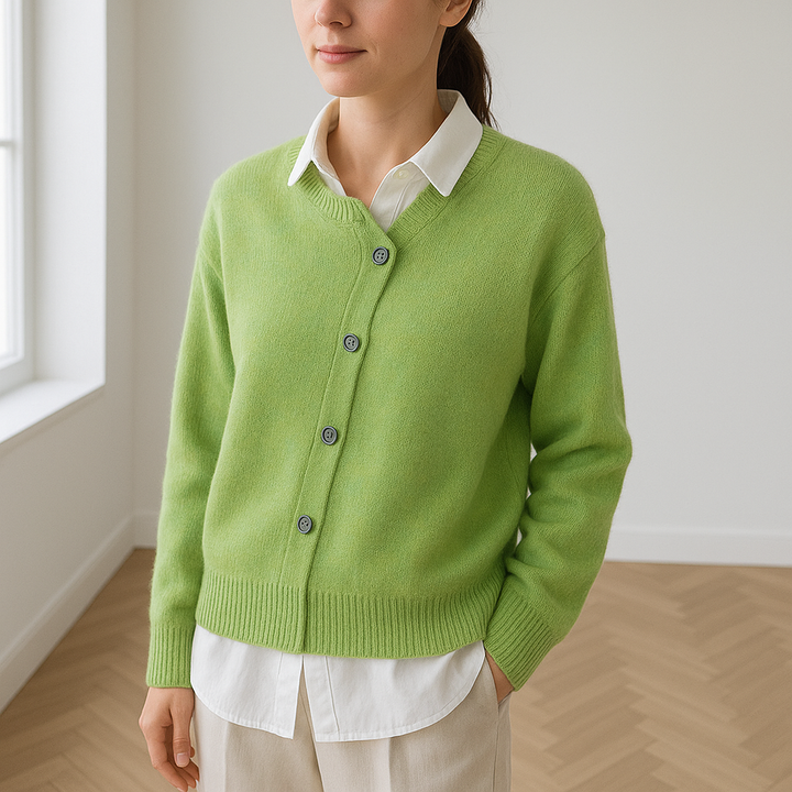 Oversized knoopvest van kasjmier met v-hals