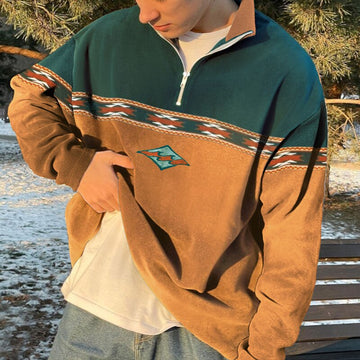 Oversized trui met rits en geometrisch patroon
