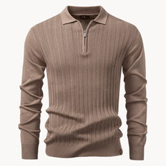 Polo met ribgebreid patroon en korte ritssluiting