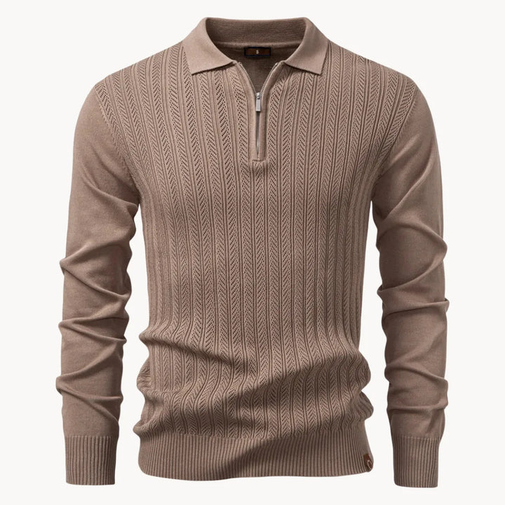 Polo met ribgebreid patroon en korte ritssluiting