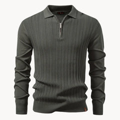 Polo met ribgebreid patroon en korte ritssluiting