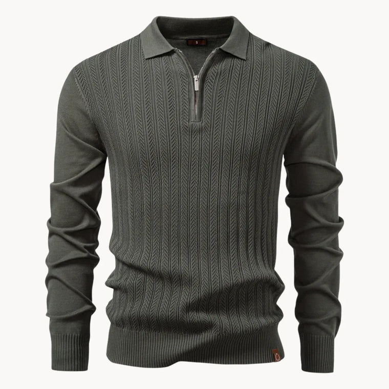 Polo met ribgebreid patroon en korte ritssluiting