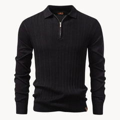 Polo met ribgebreid patroon en korte ritssluiting