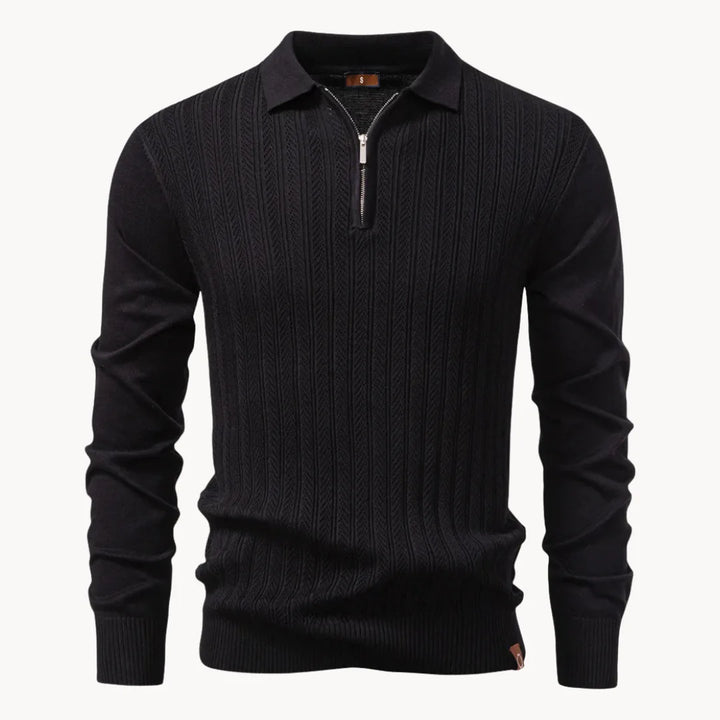 Polo met ribgebreid patroon en korte ritssluiting