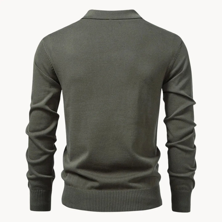 Polo met ribgebreid patroon en korte ritssluiting