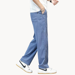 Rechtaflopende jeans met elastische taille