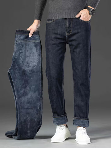 Rechte pijp herenbroek met fleece binnenvoering