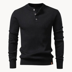 Ribgebreide trui met ronde hals en knoopsluiting