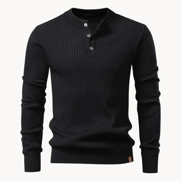 Ribgebreide trui met ronde hals en knoopsluiting
