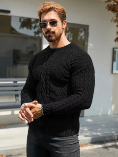 Slim fit crew neck trui met kabelpatroon